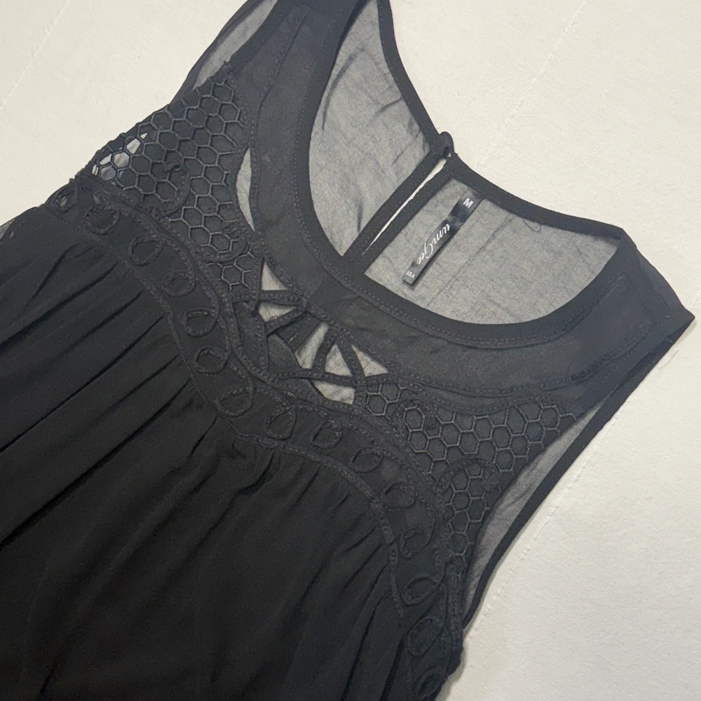 Um Gee Black Sleeveless Crochet Detail dress